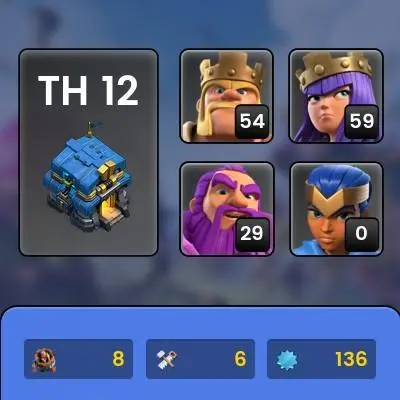 Clash Of Clans | 136 Level | 54/59/39/29 Hero | Instant Delivery | Lifetime Warranty | 100% Secure | 24/7 Support