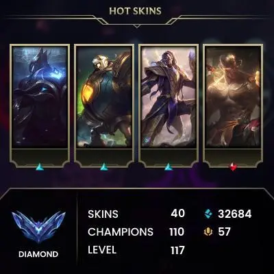 LEAGUE OF LEGENDS | EUW / DIAMOND IV(DIAMOND I PEAK) / 32KBE / 40 SKİN / LIFE TIME WARRANTY / CHANGEABLE MAİL