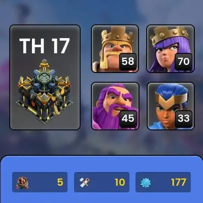 Clash Of Clans |Town hall 17 Xp 177, 7 equipment epic, C4608