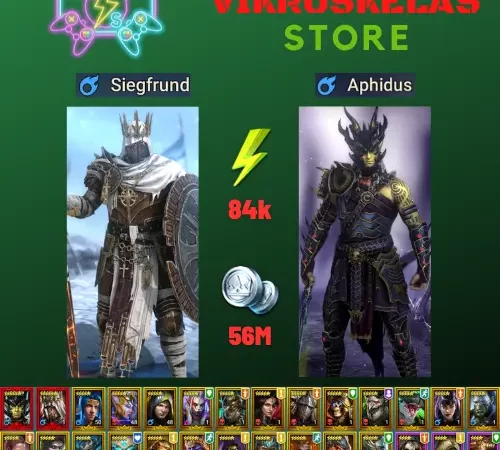 Raid Shadow legends | Starter with 2 Mythical - Siegfrund and Aphidus : 84k energy / 56 mln coins / Valkyrie, Fu-Shan, Arix, Ninja + 18 Login Legendaries